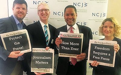 Panelists, from left, Kevin Lerner, Marshall Cohen, Rob Nelson, and Stephanie Clifford, at the NCJW Lunch and Learn at Temple B’nai Abraham in Livingston on May 8. Photo Courtesy NCJW/Essex