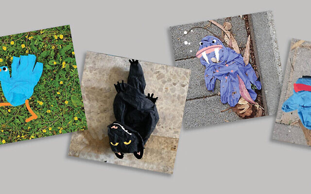 Designer Yoav Gati makes doodles out of discarded gloves.  Courtesy of Yoav Gati/via JTA