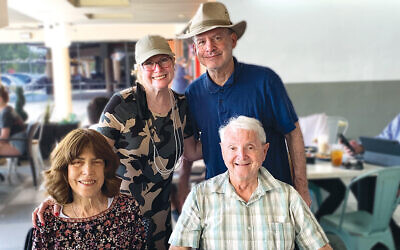 They made it to Florida! Esther and Mark Kook stand behind her sister and brother-in-law, Eve and Maurice Kofman, at lunch in the Sunshine State.