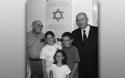 The author, left, and three of his grandchildren join Israel’s ambassador to the Czech Republic at the dedication of the plaque honoring the Jewish prisoners the Nazis held in the Spielberg Fortress.