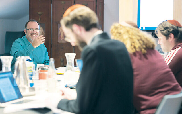 Rabbi Dr. David J. Fine also is an adjunct professor of Jewish law at the Abraham Geiger and Zacharias Frankel Colleges at the University of Potsdam in Germany; here, he’s teaching at Geiger. (Tobias Barniske)