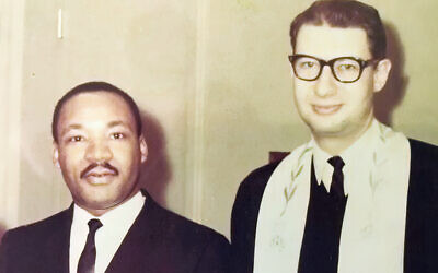 Martin Luther King Jr. speaking at Rabbi Israel S. Dresner’s synagogue, Temple Sha’arey Shalom in Springfield, at Friday evening services on January 18, 1963. (Courtesy of Avi Dresner)