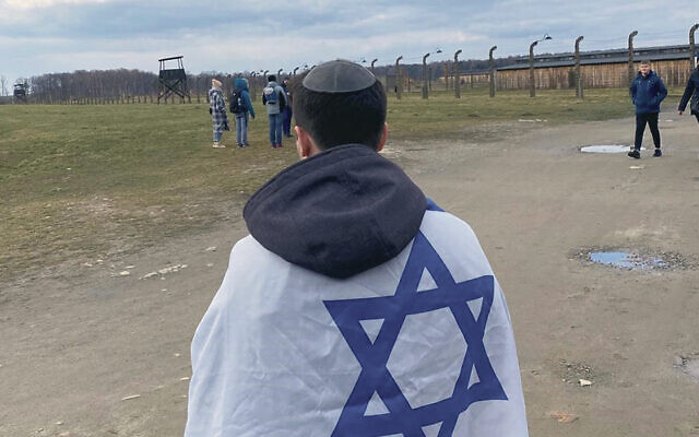 Ari Berman’s son Eli at Auschwitz.(Berman Family)