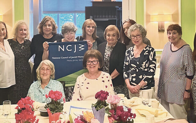 Standing, from left: Phyllis Rubin, Linda Rifkin, Audrey Markbreiter, incoming president Debra Biderman, Joan Shkedi, Susan Leckart, Sherry Weber, Dottie Krugman, Roberta Karstadt, and Laurie Marcus. Marilyn Stone and Elaine Kaufman are seated. Everyone in the photo has at least one NCJW job; many have two and three. (Courtesy NCJW)