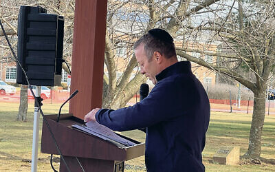 Representative Josh Gottheimer of Bergen County speaks about antisemitism.