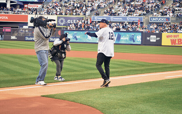 Ron Blomberg walks out to a standing ovation from a capacity Yankee Stadium crowd.