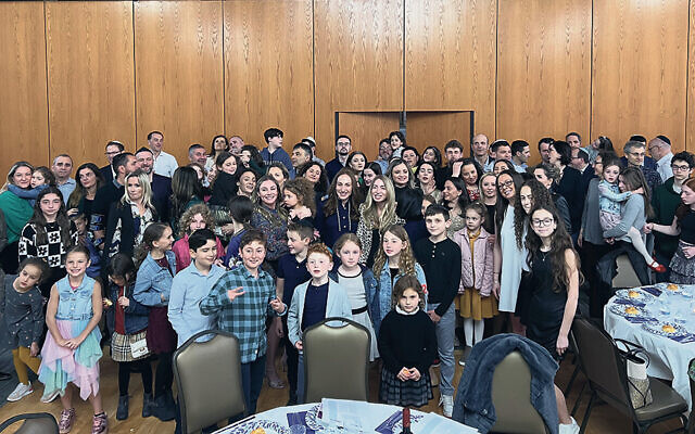 Before Shabbat started, the community gathered for a group photo at Temple Beth Shalom in Livingston.