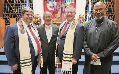 Rabbi Randall Mark, left, with Rev. Dr. Douglas L. Maven, Rabbi Brian Beal, and Dale “Skip” Van Rensalier.