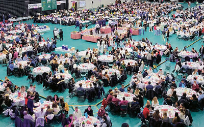 2,200 gather at Binghamton U. for the nation’s largest student Shabbat dinner. (Photos were taken before Shabbat started.) (S. Grossbaum / Chabad of Binghamton)
