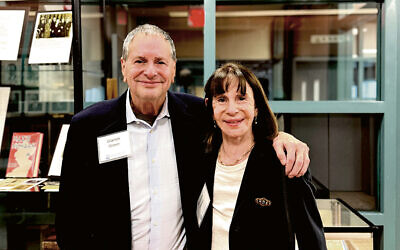 Warren and Andrea Grover are at the Warren Grover Community History Showcase, now open in the Alex Aidekman Family Jewish Community Campus in Whippany.
