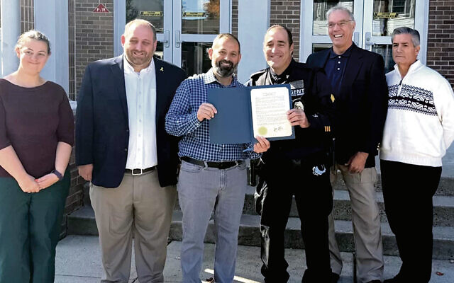 Aviva Tillis, Rabbi Howard Tilman, Scotch Plains Mayor Josh Losardo, Steve Monetti, Tony Spina, and Eddie Hernandez. Aviva Tillis, Rabbi Howard Tilman, Scotch Plains Mayor Josh Losardo, Steve Monetti, Tony Spina, and Eddie Hernandez.