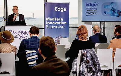 Shai Policker, co-founder and managing partner of Edge Medical Ventures, speaks at the MedTech Innovation Showcase at Liberty Science Center. Shai Policker, co-founder and managing partner of Edge Medical Ventures, speaks at the MedTech Innovation Showcase at Liberty Science Center.