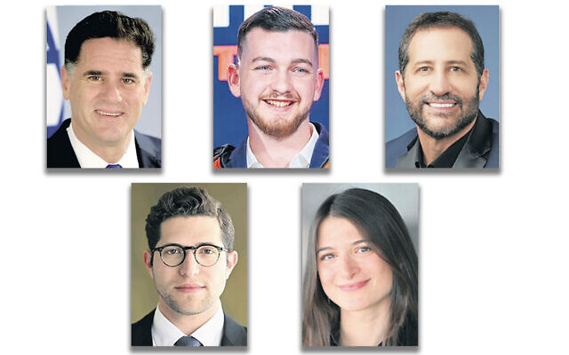 Clockwise from upper left, Ambassador Ron Dermer, Bar Kupershtein, Modi Rosenfeld, Casey Lutnick, and Brandon Lutnick (Photos courtesy United Hatzalah)