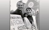 Harry Belafonte at the 1963March on Washington. Black celebrities worked with Jewish organizations to advance civil rights. Harry Belafonte, of partial Sephardic Jewish descent, and his wife, activist Julie Robinson, attended voting rights events sponsored by the American Jewish Congress. Belafonte was inspired in part by Black performer and activist Paul Robeson, a vocal ally of Jewish Americans. (Image courtesy of the American Jewish Historical Society, New York. From the Records of the American Jewish Congress (I-77))