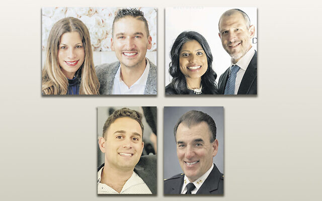 From top left, Shari and Ari Katz; Nina and Fred Josephs. From Botton left, Morey Katzourin; West Orange Police Chief Matthew Feula