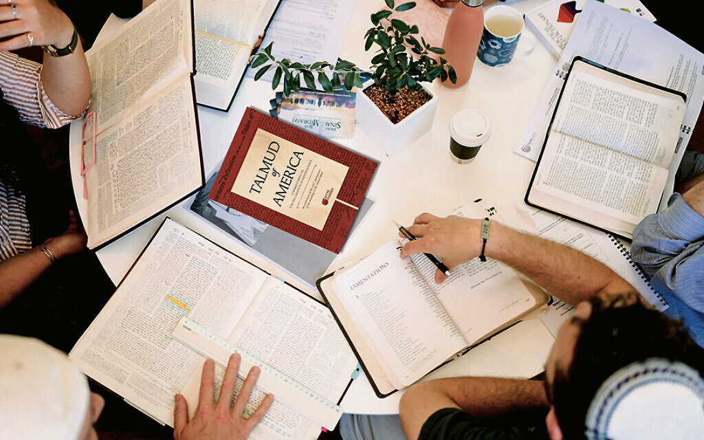 Pardes students consider the Declaration of Independence; above, the institute gathers a diverse group of Jews, all drawn by Torah study. (All photos courtesy Pardes Institute)