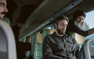 Actor Zachary Levi, center, and director Guy Moshe, right, are at work on “The Fix.” (Mia Jacobs)
