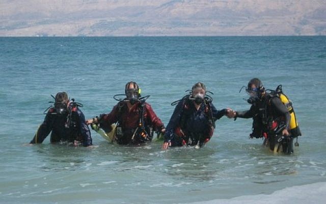 Divers in the Dead Sea (illustrative photo credit: courtesy Dead Sea Divers)