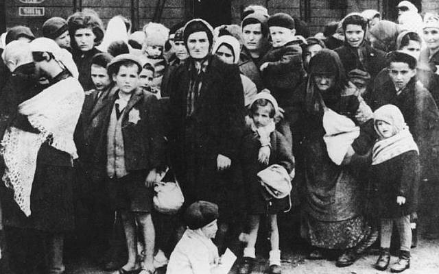 Jews being deported to Auschwitz concentration camp in Poland during World War II (photo credit: CC-BY-SA Ernst Hofmann or Bernhard Walte, Deutsches Bundesarchiv Bild 183-N0827-318)