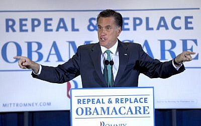 Mitt Romney speaks in San Diego, California on Monday. (photo credit: AP/Steven Senne)