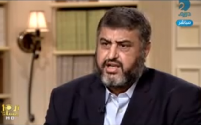Image capture of Khairat Shater from an interview on Egyptian television.