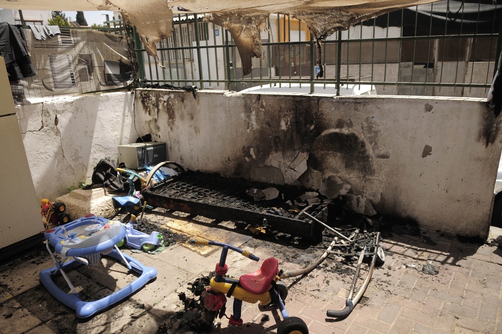 A Tel Aviv kindergarten used by children of migrants and foreign workers suffered damage from a Molotov cocktail Friday (photo credit: Tomer Neuberg/Flash90)