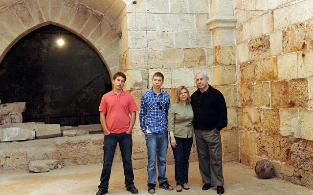 The Netanyahu family touring Acre last Passover, Yair is second from left (photo credit: Avi Ohayon/Flash90)