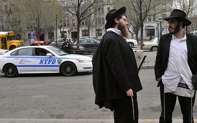 Illustrative photo of Orthodox Jews in Crown Heights, Brooklyn, New York City (Serge Attal/Flash90)
