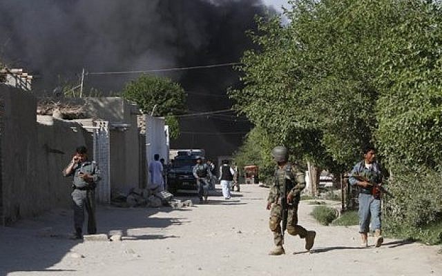 Illustrative photo of Afghan security forces in Jalalabad, east of Kabul, Afghanistan (photo credit: AP/Rahmat Gul)