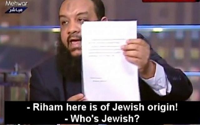Campaign manager Gamal Saber levels accusations on Egyptian television. (screen capture from Youtube video uploaded by MEMRI)