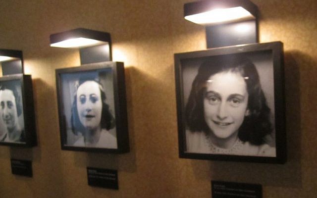 Portraits of Anne, her sister Margot, and mother Edith, inside the Anne Frank House. (photo credit: Matt Lebovic)