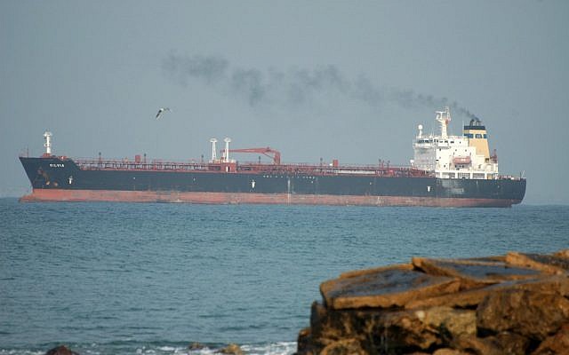 Illustrative photo of a tanker carrying crude oil (Shay Levy/Flash90)