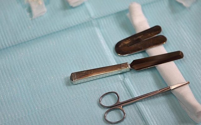 Tools for a circumcision procedure used at a recent ceremony in a Hasidic court in Jerusalem (photo credit: Yaakov Naumi/Flash90)
