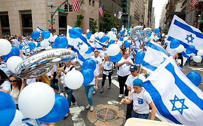 Participants marching at the Celebrate Israel Parade in New York, June 2011. (photo credit: Courtesy Celebrate Israel/JTA)