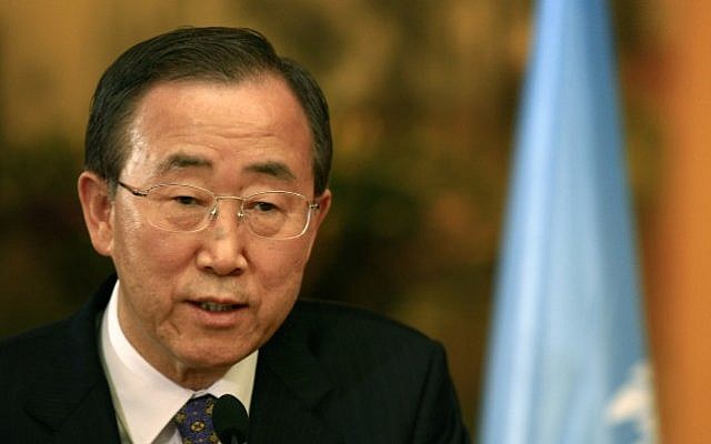 UN Secretary-General Ban Ki-moon (photo credit: Nati Shohat/Flash90/File)