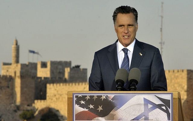 Republican US Presidential candidate Mitt Romney holds a press conference in Jerusalem Sunday, July 29, 2012 (photo credit: Yoav Ari Dudkevitch/Flash90)