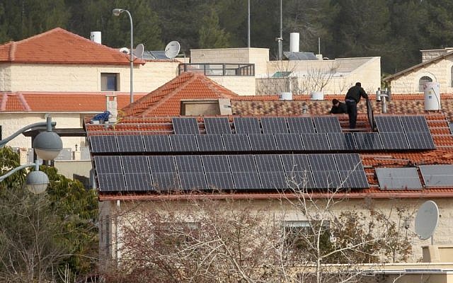 A home in Tzur Hadassah with a solar photovoltaic energy system installed on the roof. (Nati Shohat/Flash90)