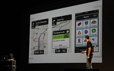 Waze manager Dror Cohen giving a presentation on the app in June. (photo credit: CC-BY frontiersofinteraction, Flickr)