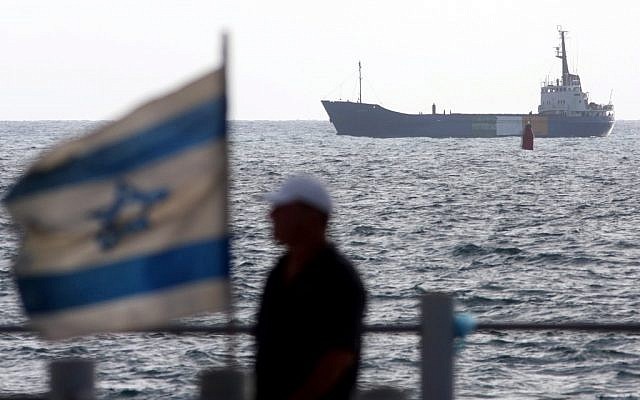The Free Gaza flotilla ship Rachel Corrie approaching Ashdod in 2010. (photo credit: Edi Israel/Flash90)