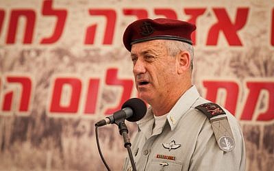 IDF Chief of Staff Benny Gantz speaks at a ceremony in memory of the Israeli soldiers who were killed in the First Lebanon War (Operation Peace for Galilee) at the Mount Herzl military cemetery in Jerusalem on June 05, 2012. (photo credit: Uri Lenz/Flash90)