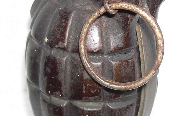 An illustrative photo of a hand grenade (photo credit: CC-BY-SA J-L Dubois, Wikimedia Commons)
