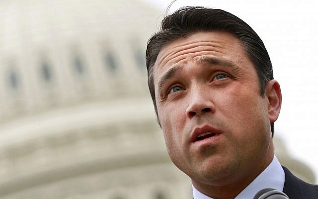Rep. Michael Grimm, R-NY, speaks at a news conference on Capitol Hill in Washington, on May 9, 2012. (photo credit: AP/Jacquelyn Martin, File)