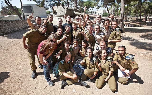 Sabaton band members with IDF soldiers at Ammunition Hill (Photo credit: Avihai Levy)