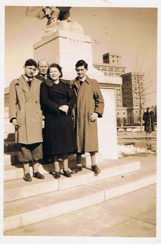 The author's father and his family on their first day in America, in New York City, February 1940. Both kids are wearing short pants -- the appropriate fashion for Austrian boys at the time. (photo credit: courtesy Heddy Abramowitz)
