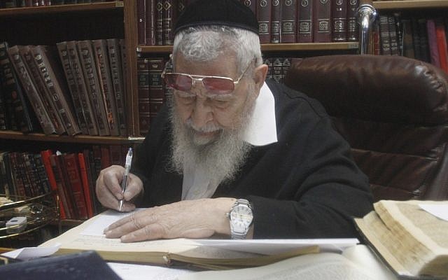 Rabbi Ovadia Yosef seen in his house in Jerusalem on March 1, 2012 (photo credit: Uri Lenz/Flash90)