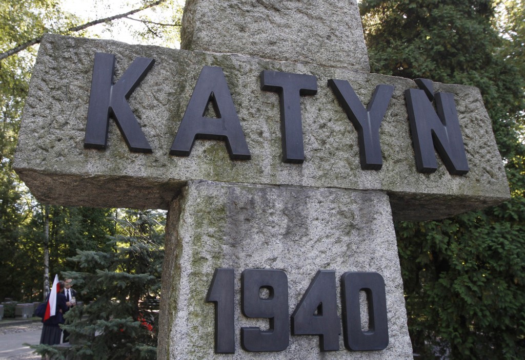 A memorial to the victims of Katyn, the Soviet massacre of 22,000 Polish officers in 1940, in Warsaw, Poland pictured on Monday, Sept. 10, 2012. (photo credit: AP Photo/Czarek Sokolowski)