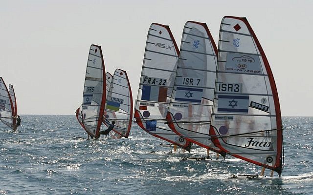 Illustrative photo of windsurfers participating in an international competition in Tel Aviv on June 14, 2009 (photo credit: Boaz Oppenheim/Flash90)