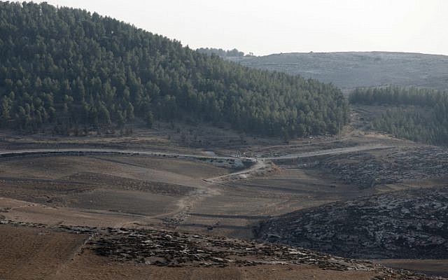 Tepi hutan Yatir pada Sabtu pagi setelah UAV tak dikenal ditembak jatuh oleh F-16 Israel (Kredit foto: Tsafrir Abayov/ Flash 90)