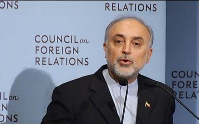 Iranian nuclear head Ali Akbar Salehi speaks to the Council on Foreign Relations in New York in October 2012. (photo credit: CFR screenshot)