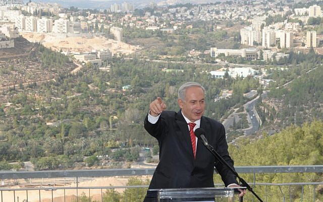 PM Netanyahu speaking in Gilo, October 23, 2012. (photo credit: Moshe Milner/GPO)